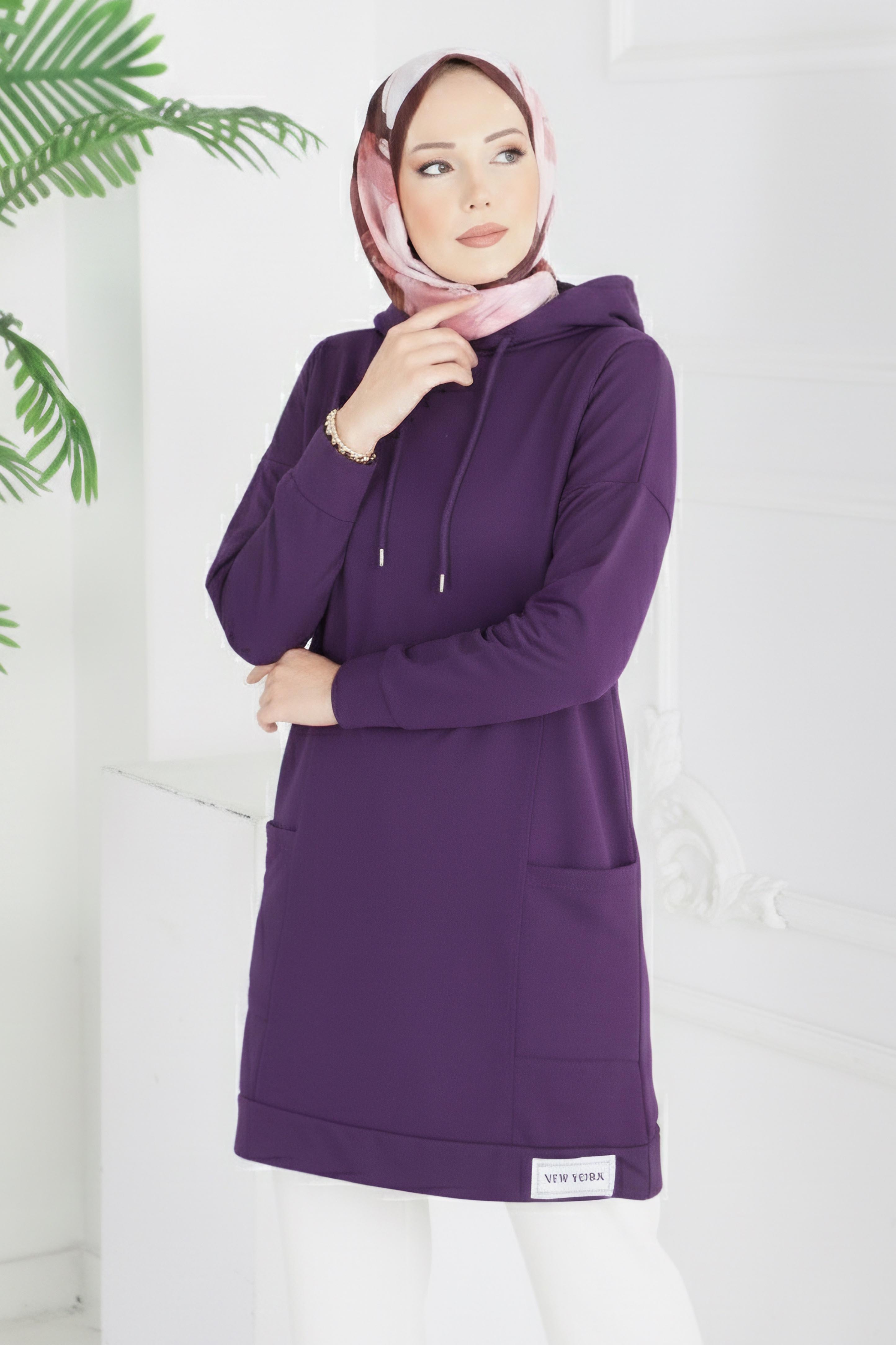 Armalı Geniş Cepli Tunik - 2078-MOR - 1