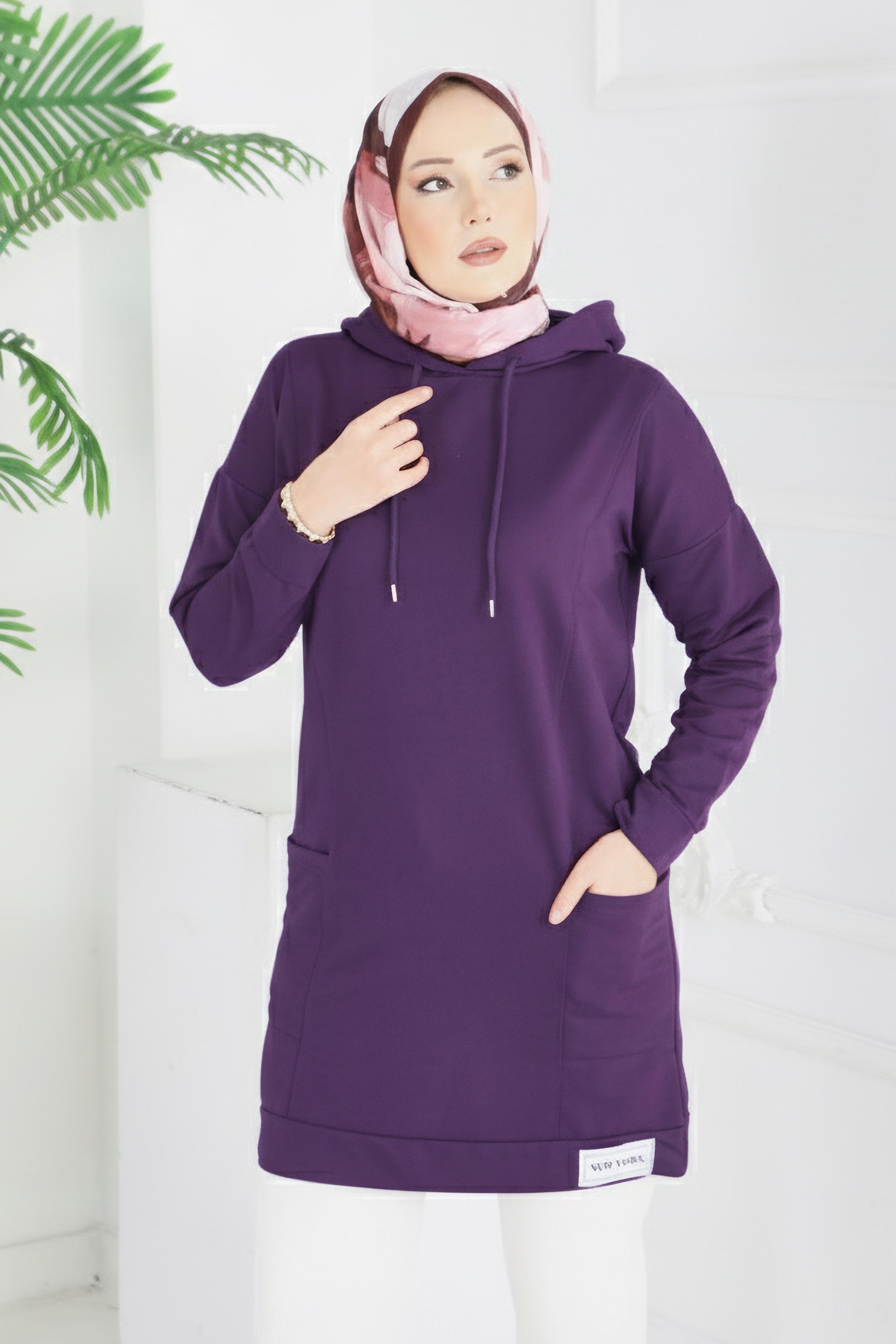 Armalı Geniş Cepli Tunik - 2078-MOR - 2