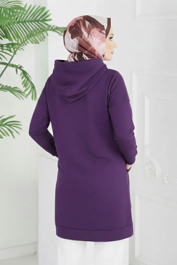 Armalı Geniş Cepli Tunik - 2078-MOR - 3