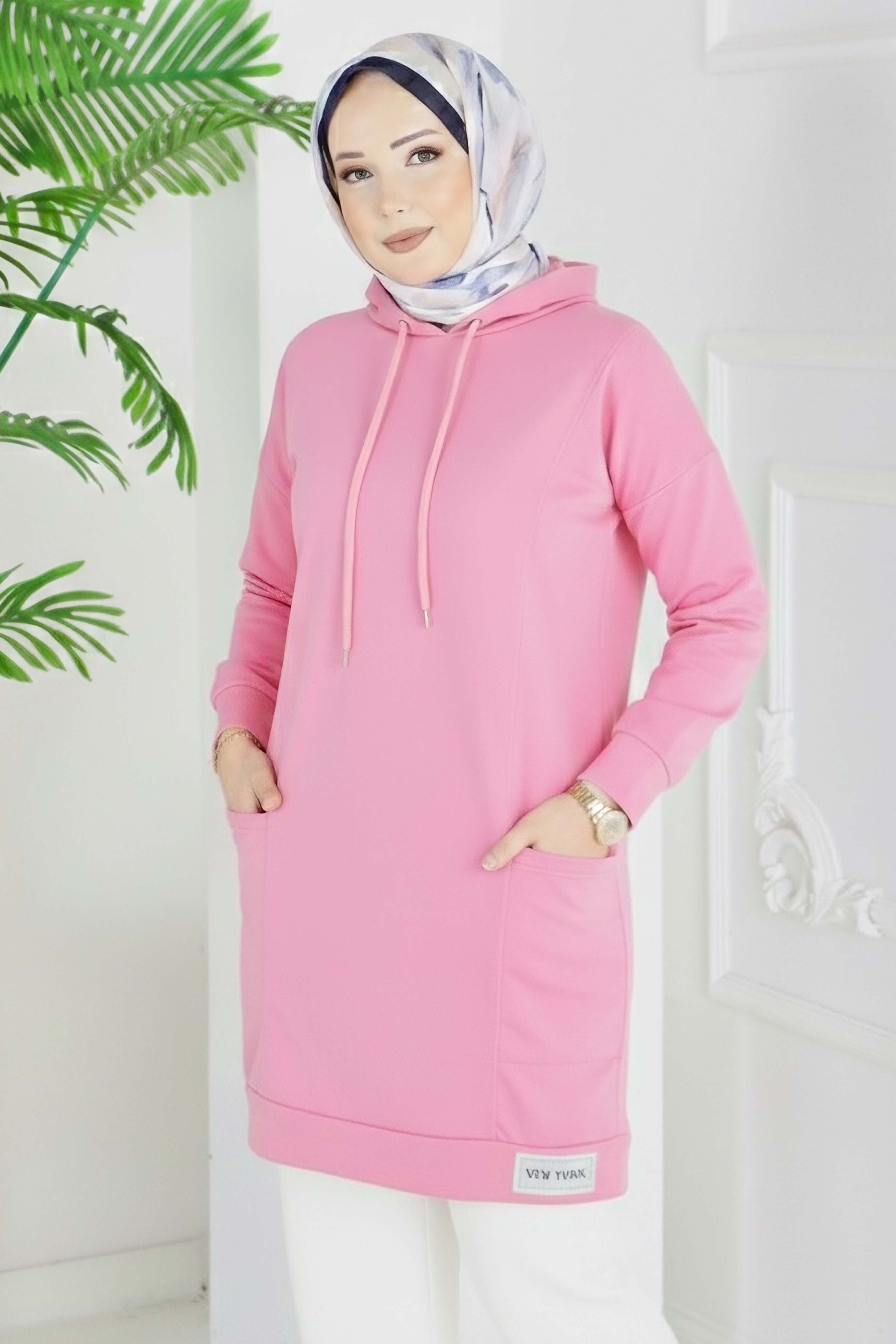 Armalı Geniş Cepli Tunik - 2078-PEMBE - 1