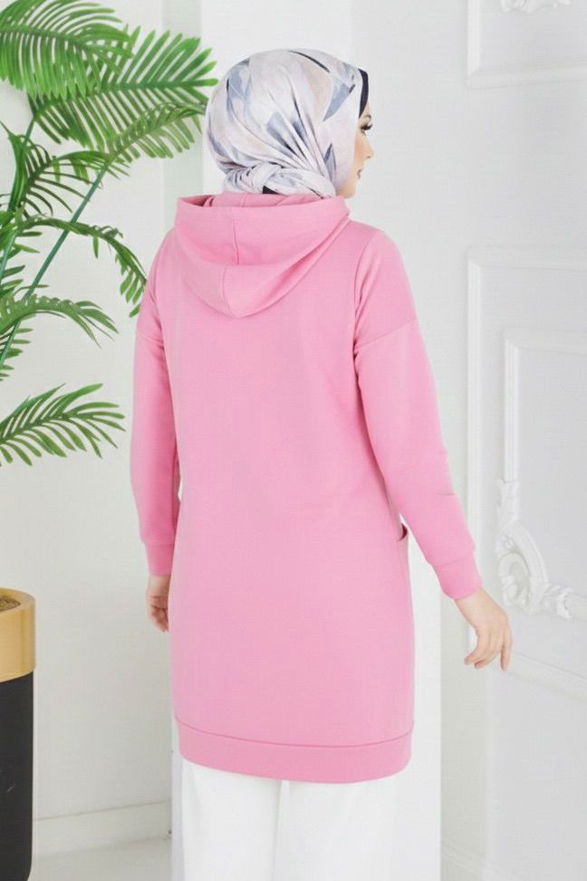 Armalı Geniş Cepli Tunik - 2078-PEMBE - 3