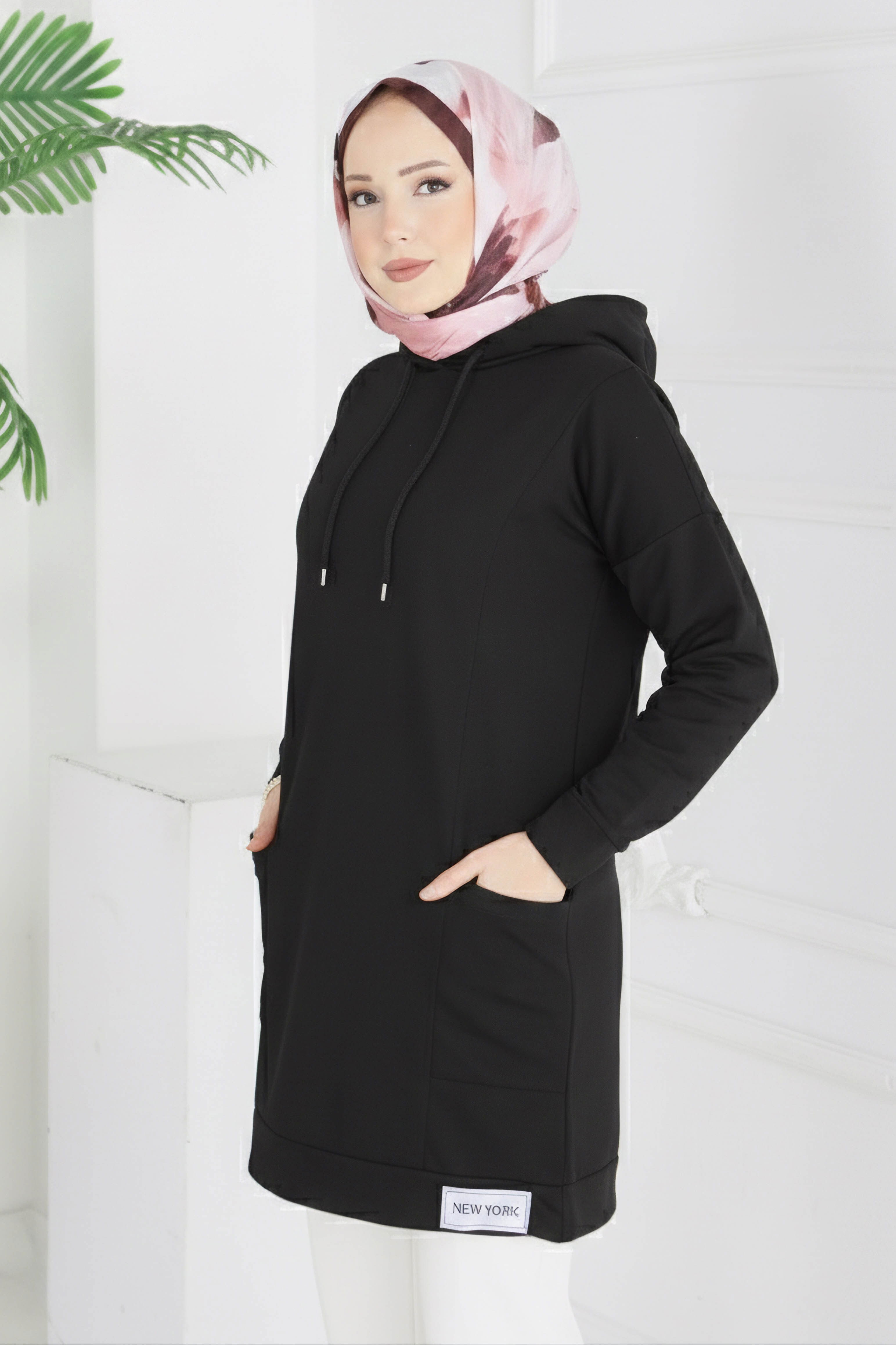 Armalı Geniş Cepli Tunik - 2078-SIYAH - 2