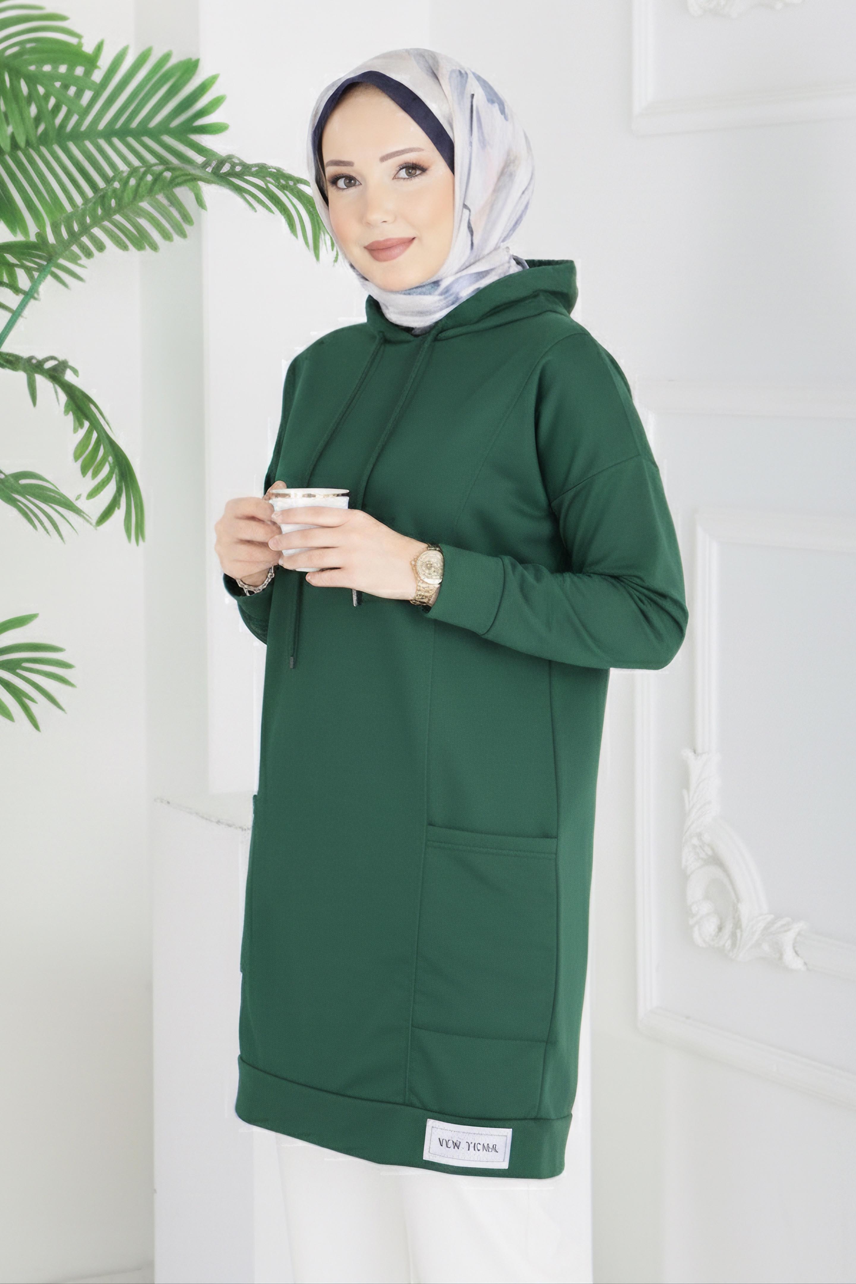 Armalı Geniş Cepli Tunik - 2078-ZUMRUT - 2