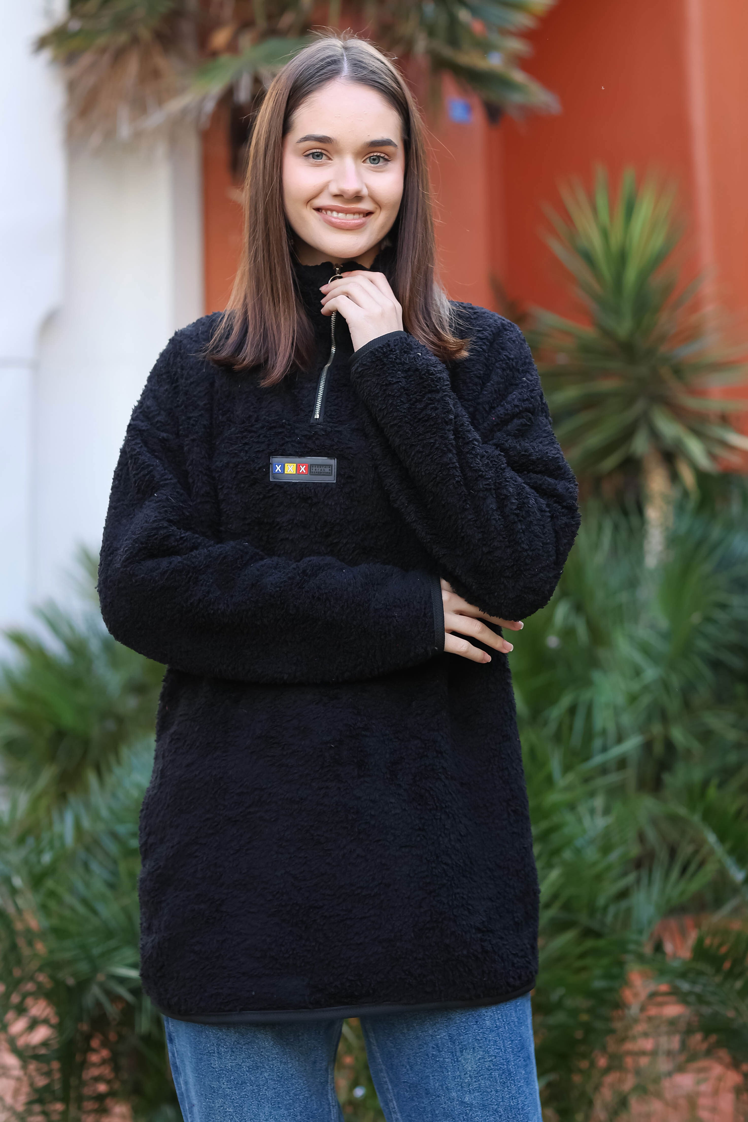 Armalı Peluş Sweat - 27821-SIYAH - 7
