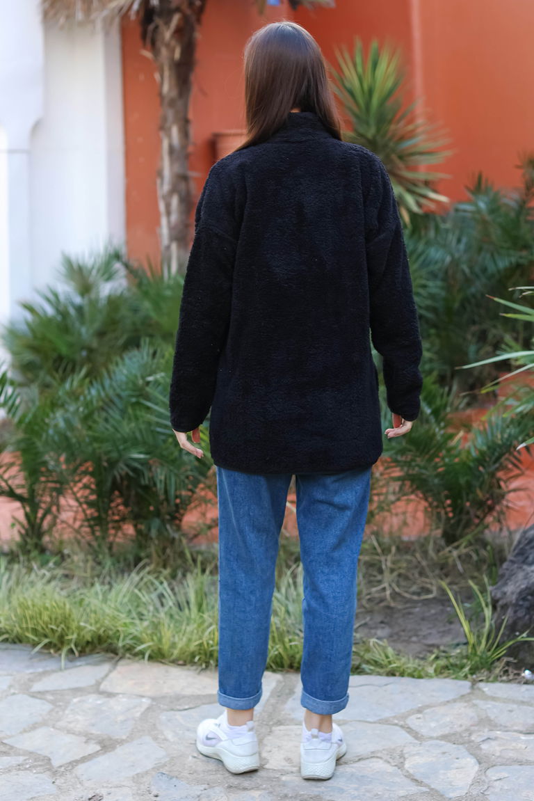 Armalı Peluş Sweat - 27821-SIYAH - TOFİSA