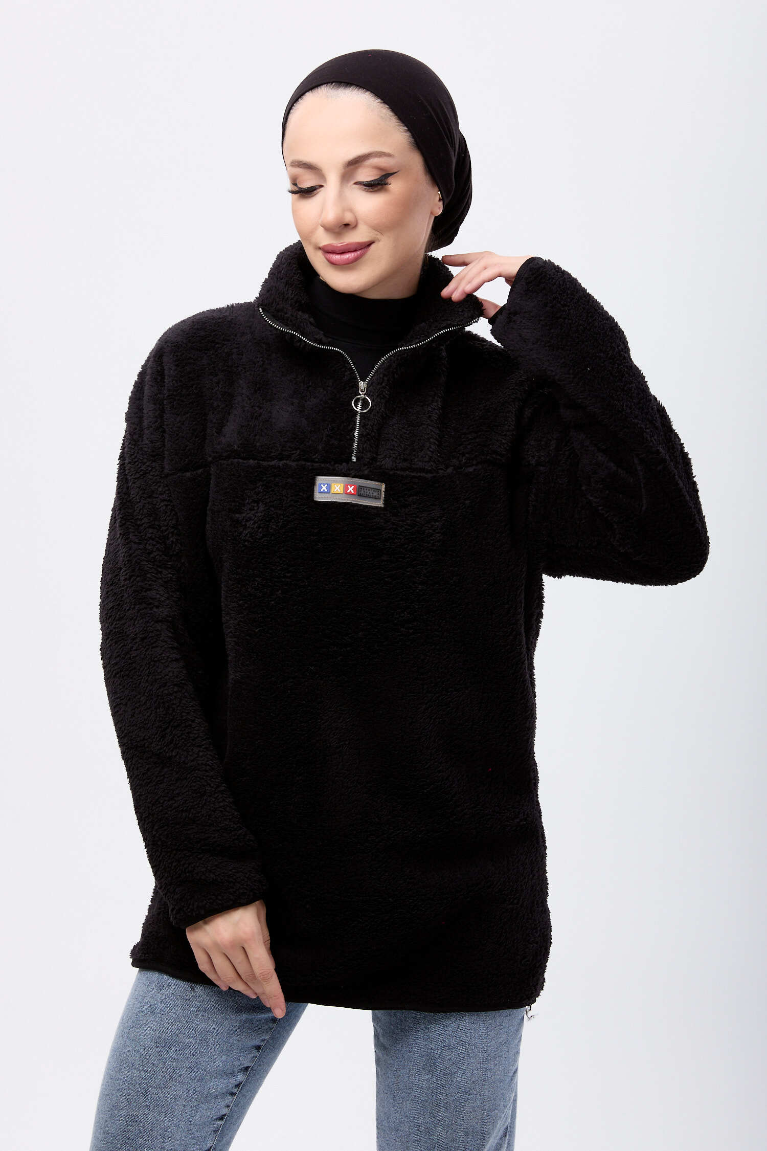 Armalı Peluş Sweat - 27821-SIYAH - 4
