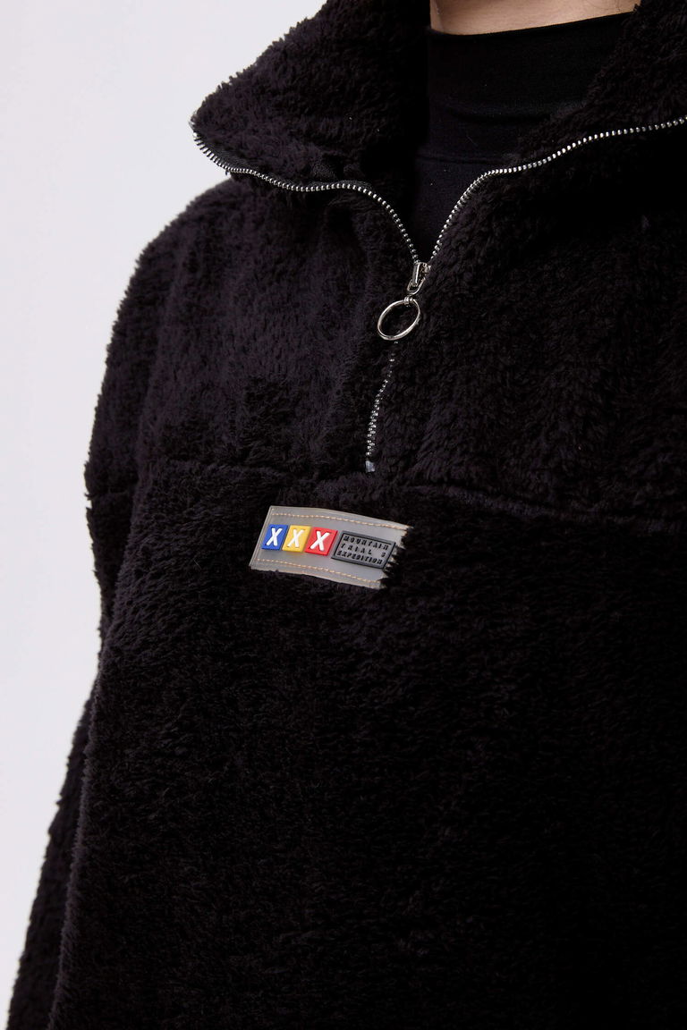 Armalı Peluş Sweat - 27821-SIYAH - TOFİSA