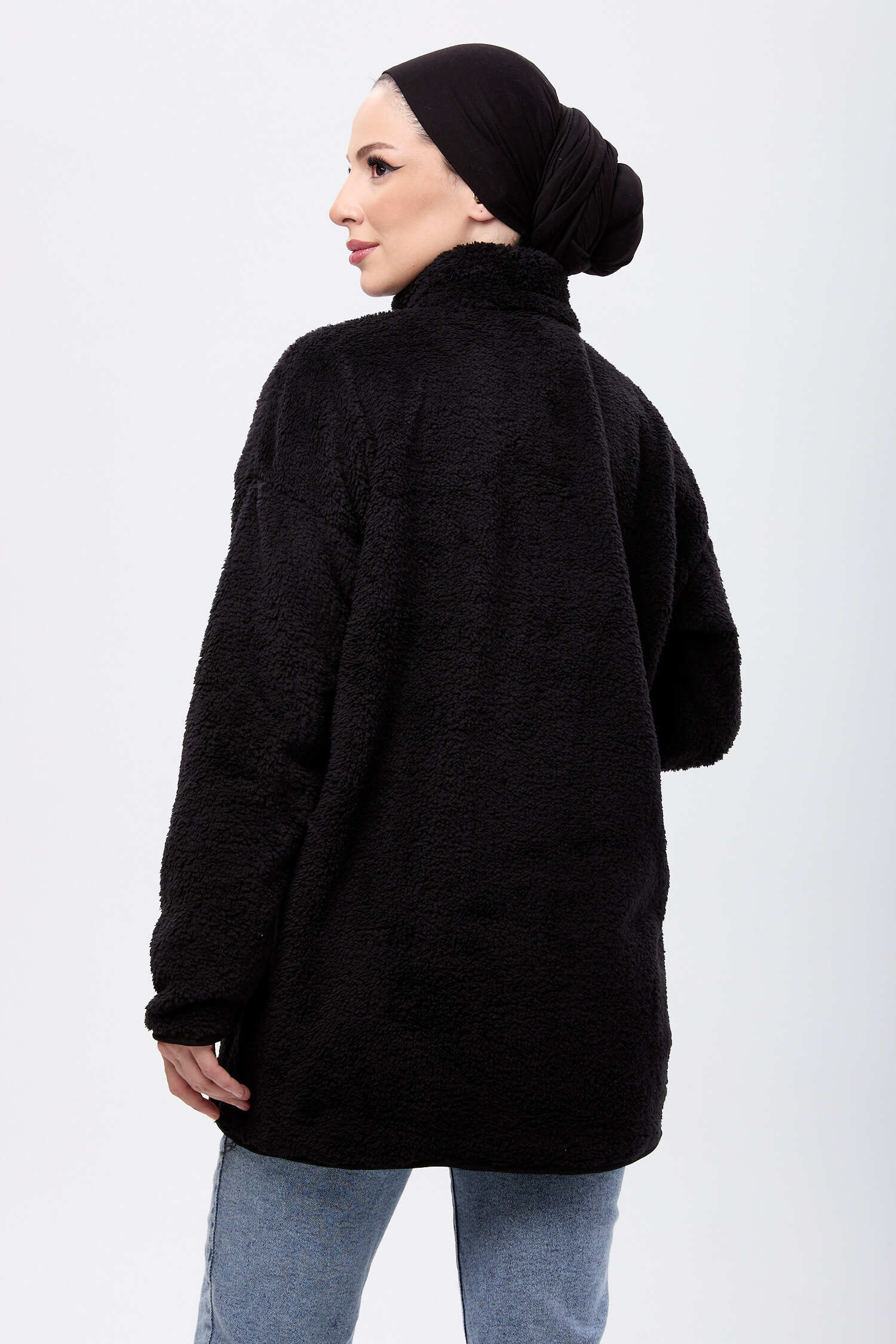 Armalı Peluş Sweat - 27821-SIYAH - 6