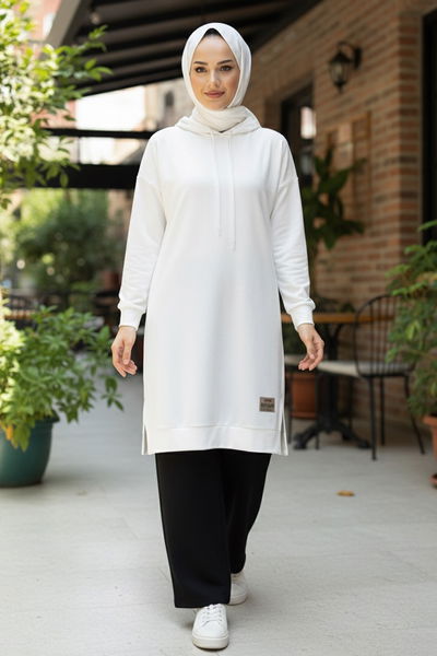 Armalı Vortex Yırtmaçlı Tunik - 27984-BEYAZ 