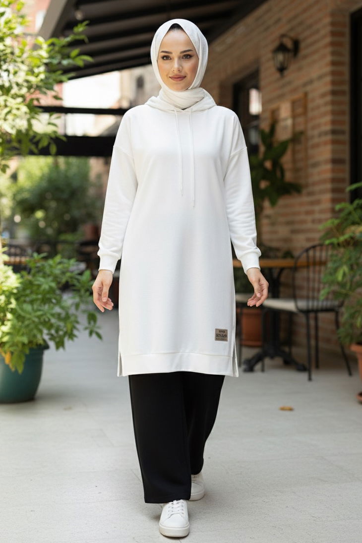 Armalı Vortex Yırtmaçlı Tunik - 27984-BEYAZ - TOFİSA