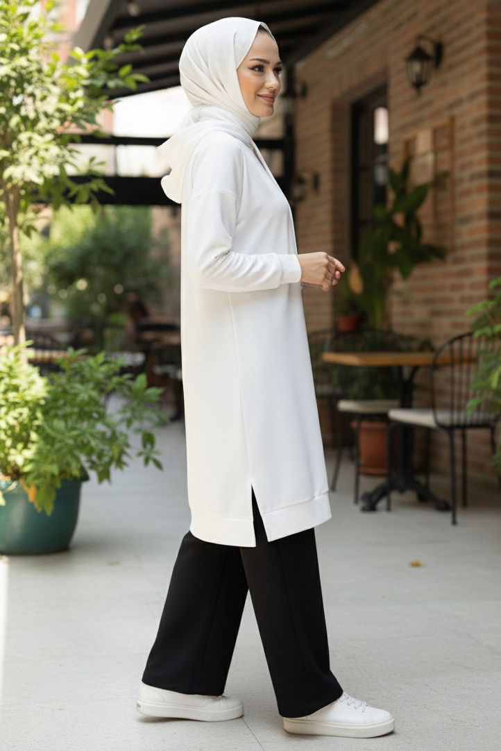 Armalı Vortex Yırtmaçlı Tunik - 27984-BEYAZ - TOFİSA