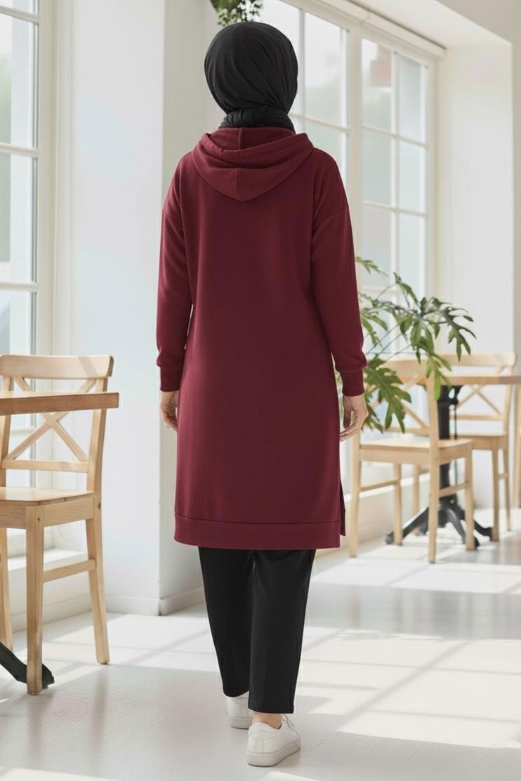 Armalı Vortex Yırtmaçlı Tunik - 27984-BORDO - 3