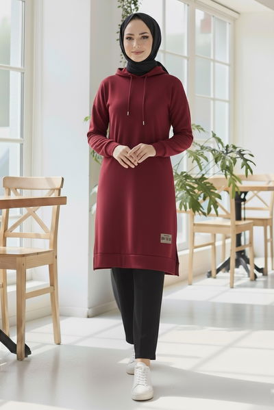 Armalı Vortex Yırtmaçlı Tunik - 27984-BORDO 