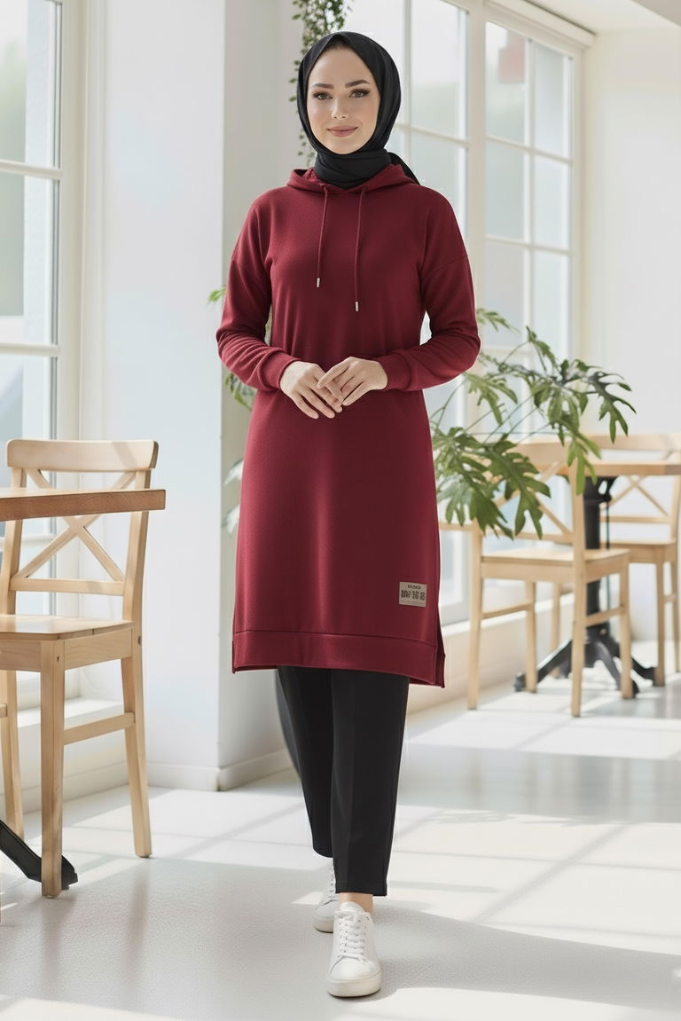 Armalı Vortex Yırtmaçlı Tunik - 27984-BORDO - TOFİSA