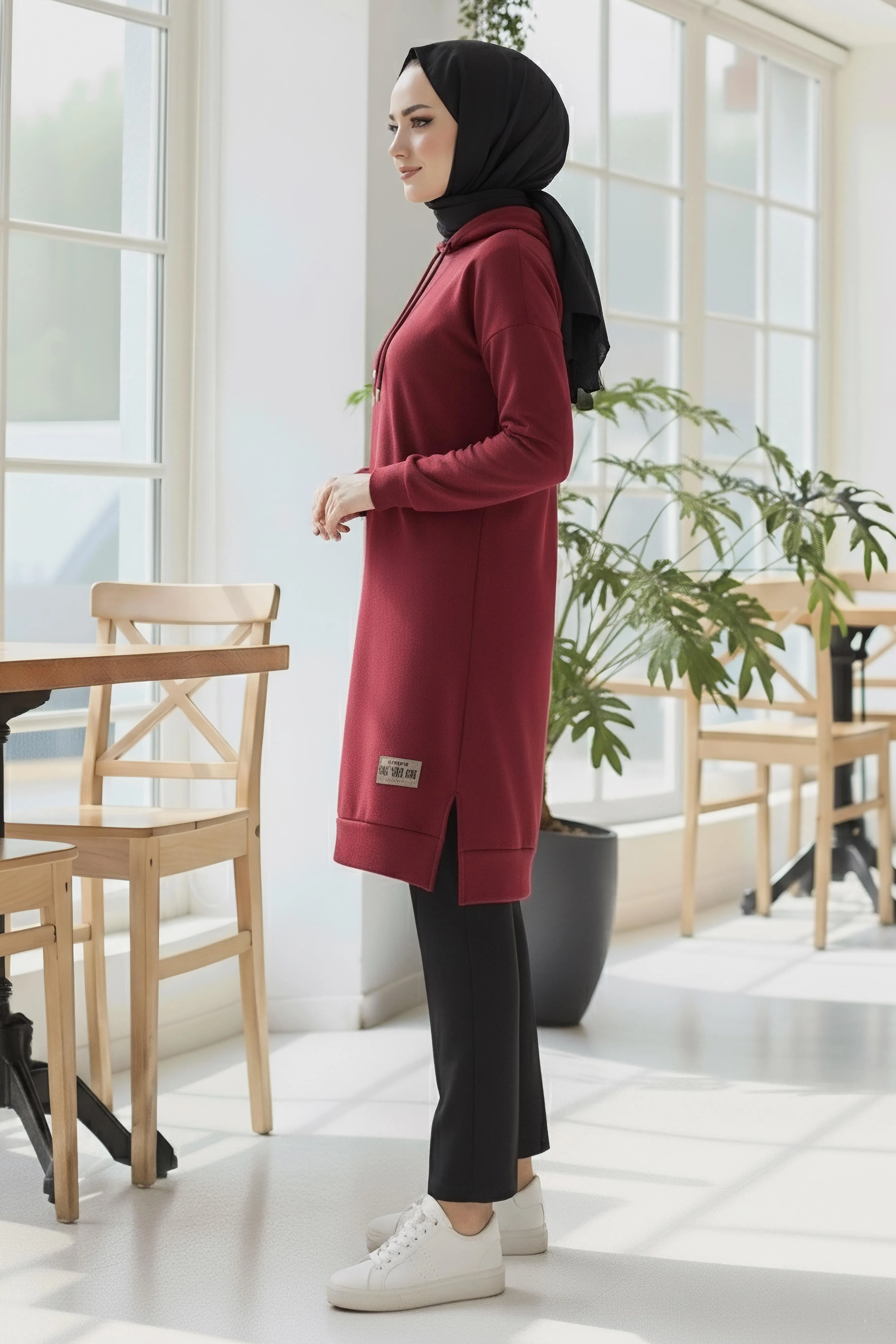 Armalı Vortex Yırtmaçlı Tunik - 27984-BORDO - 2