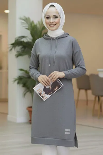 Armalı Vortex Yırtmaçlı Tunik - 27984-GRI 