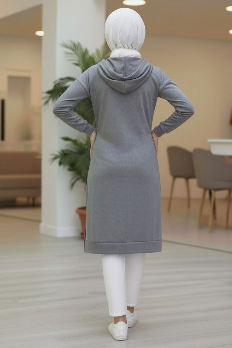 Armalı Vortex Yırtmaçlı Tunik - 27984-GRI - TOFİSA