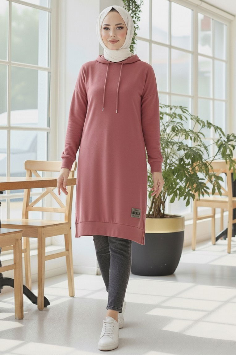 Armalı Vortex Yırtmaçlı Tunik - 27984-GUL-KURUSU - TOFİSA