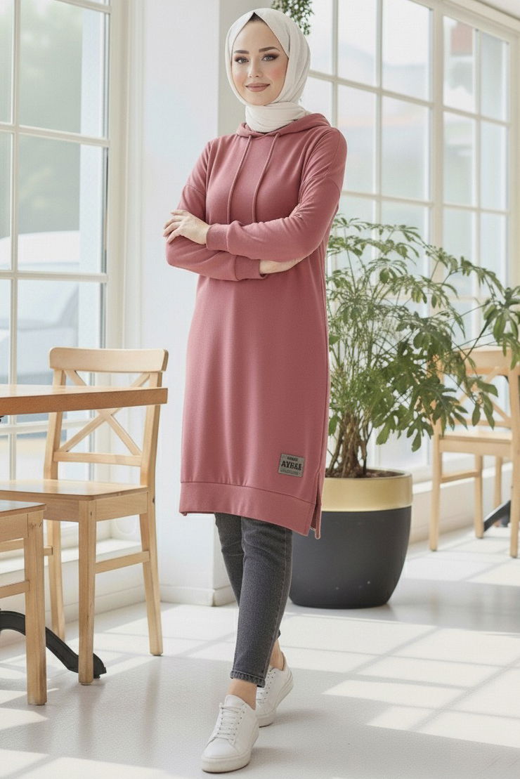 Armalı Vortex Yırtmaçlı Tunik - 27984-GUL-KURUSU - TOFİSA