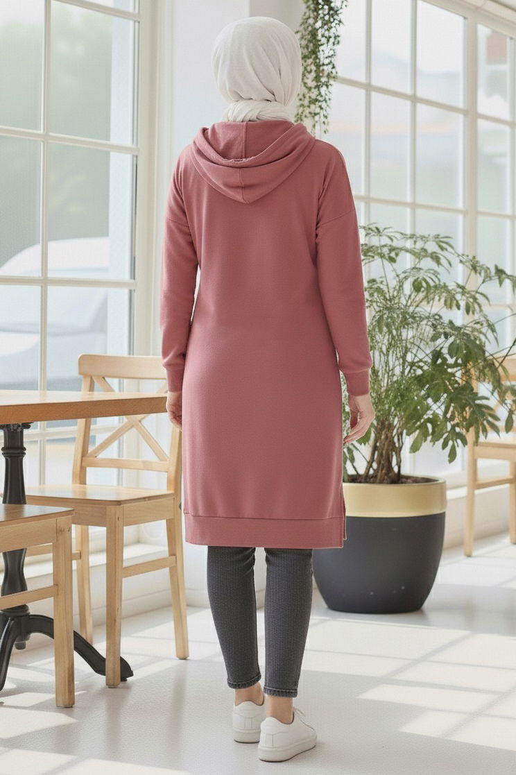 Armalı Vortex Yırtmaçlı Tunik - 27984-GUL-KURUSU - TOFİSA