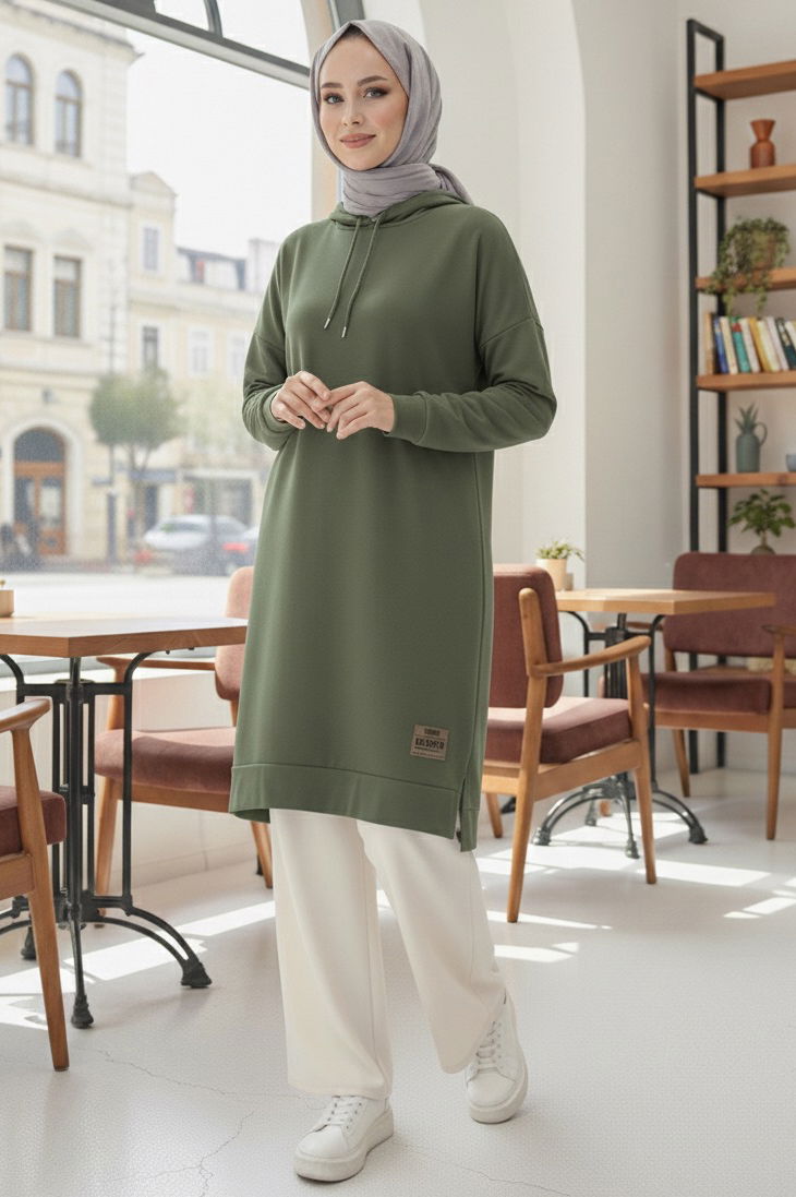 Armalı Vortex Yırtmaçlı Tunik - 27984-HAKI - 1