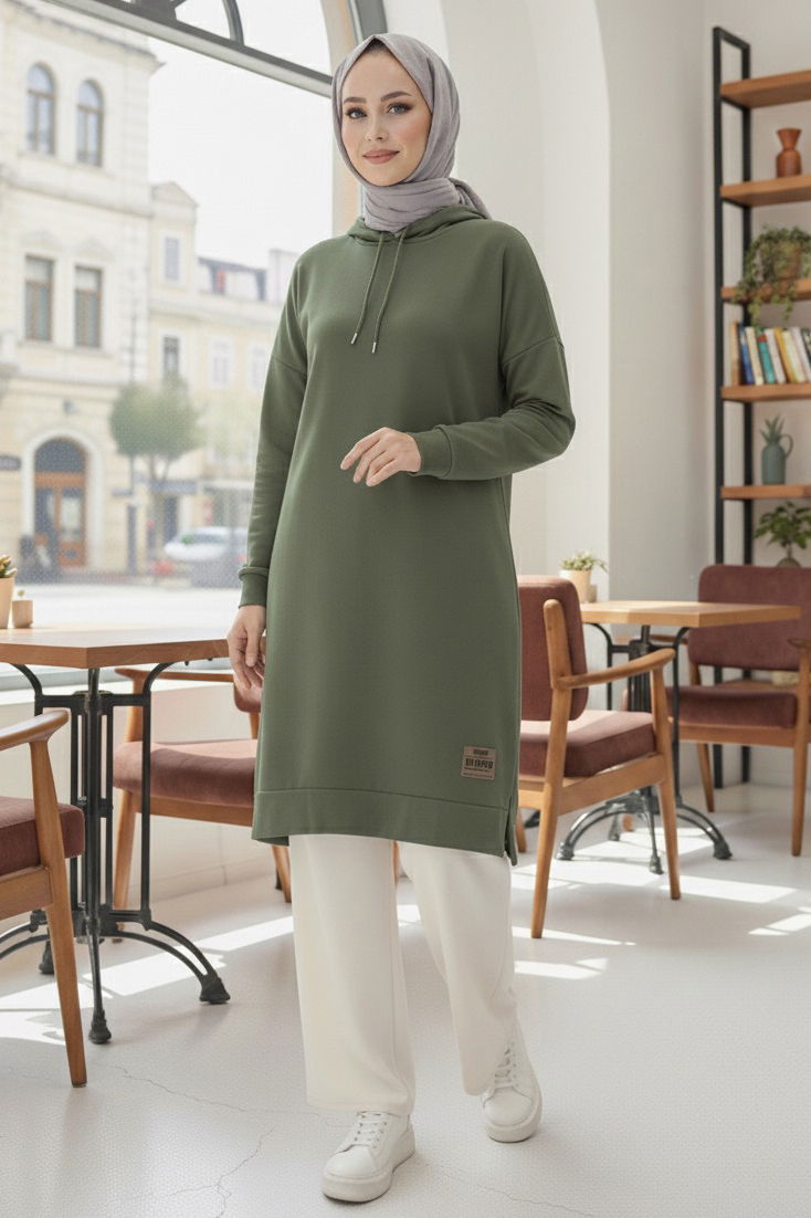 Armalı Vortex Yırtmaçlı Tunik - 27984-HAKI - 2