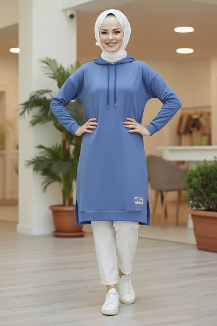 Armalı Vortex Yırtmaçlı Tunik - 27984-INDIGO - TOFİSA