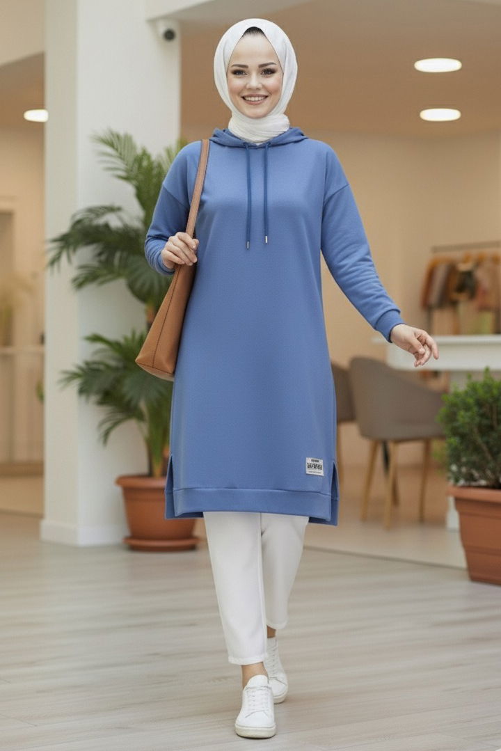 Armalı Vortex Yırtmaçlı Tunik - 27984-INDIGO - 2