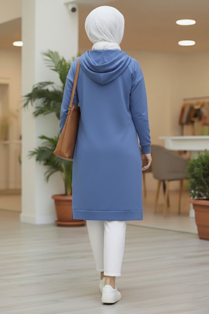 Armalı Vortex Yırtmaçlı Tunik - 27984-INDIGO - TOFİSA