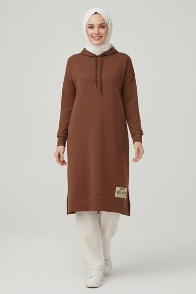 Armalı Vortex Yırtmaçlı Tunik - 27984-KAHVE 