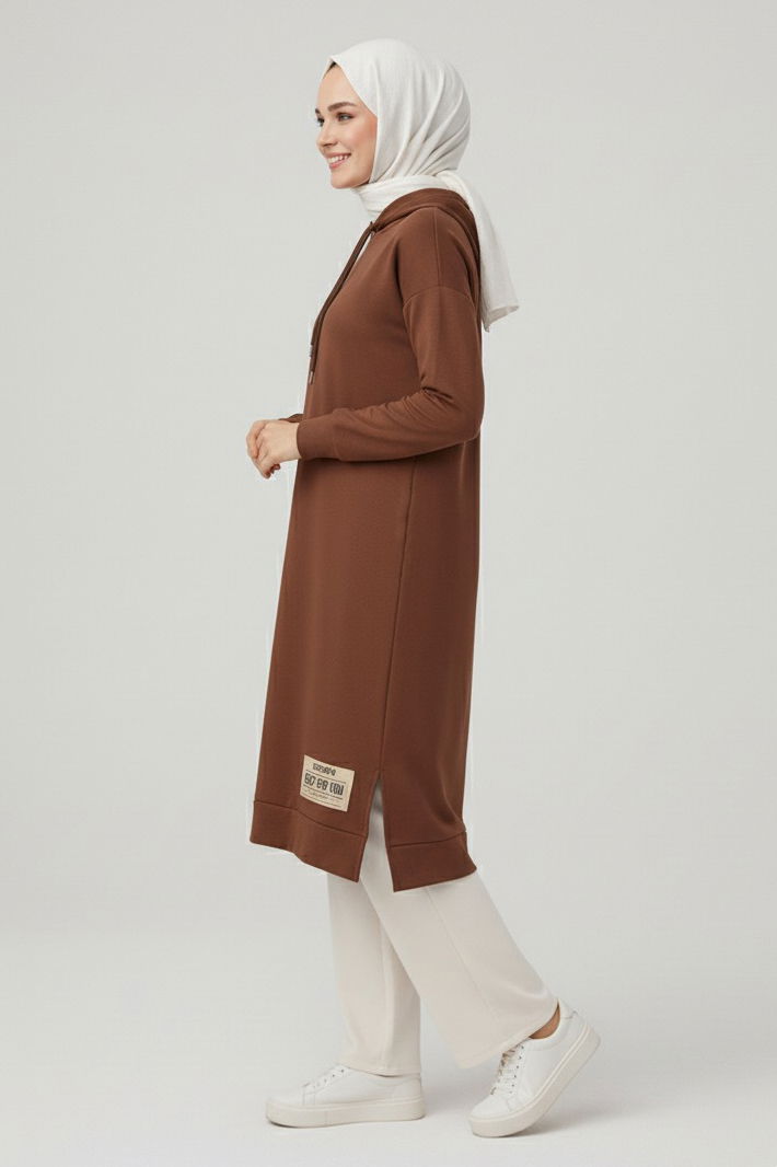 Armalı Vortex Yırtmaçlı Tunik - 27984-KAHVE - TOFİSA