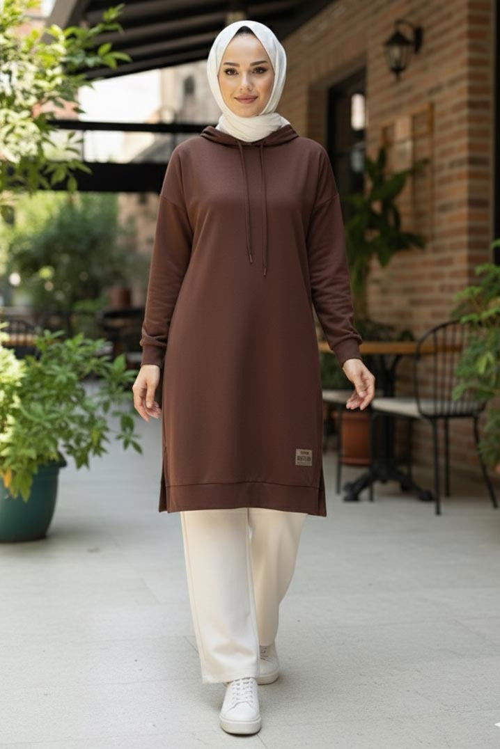 Armalı Vortex Yırtmaçlı Tunik - 27984-KAHVE - TOFİSA