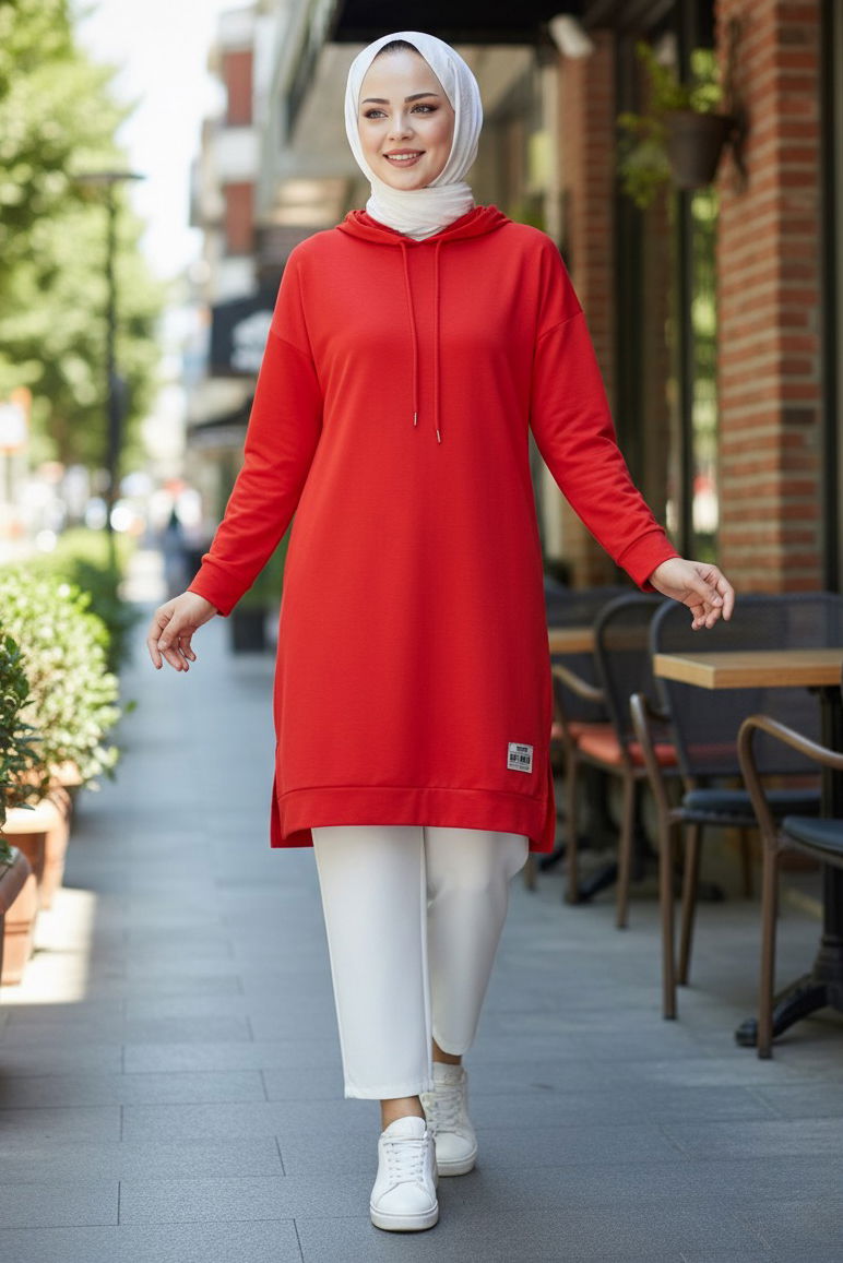 Armalı Vortex Yırtmaçlı Tunik - 27984-KIRMIZI - 1