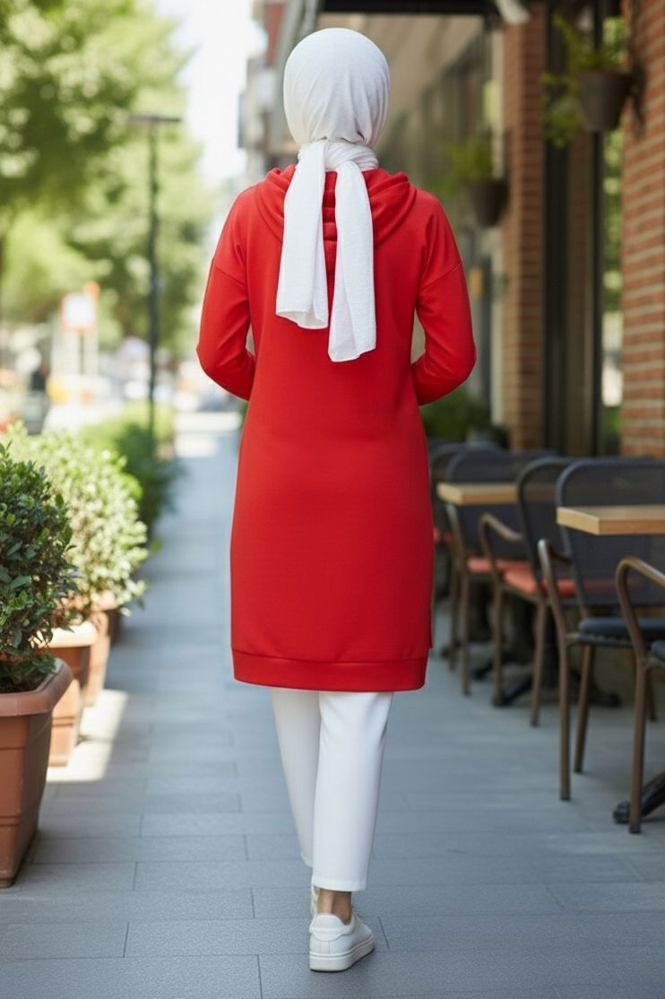 Armalı Vortex Yırtmaçlı Tunik - 27984-KIRMIZI - TOFİSA