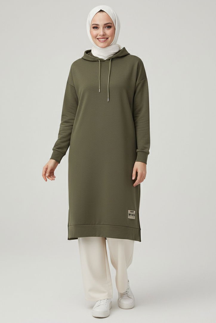 Armalı Vortex Yırtmaçlı Tunik - 27984-KOYU-HAKI - 1