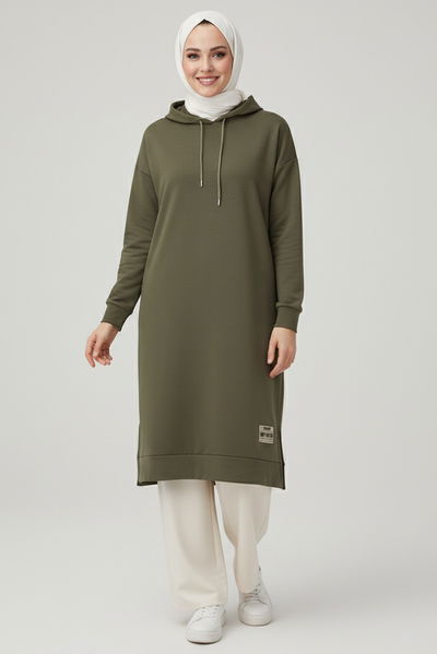 Armalı Vortex Yırtmaçlı Tunik - 27984-KOYU-HAKI 