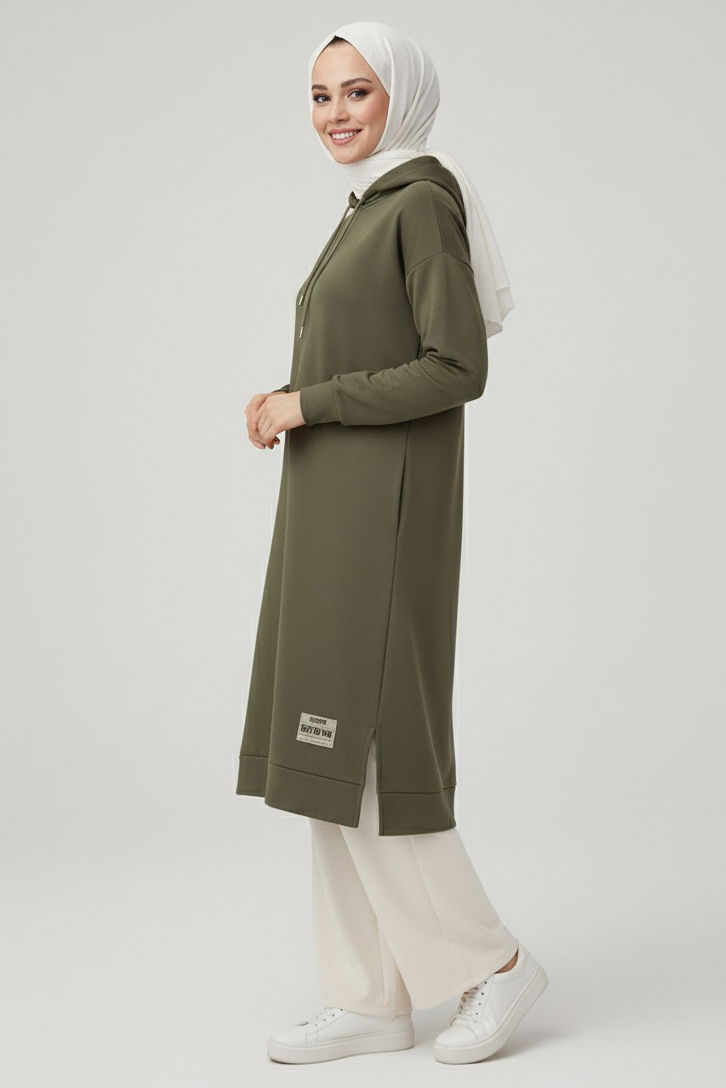 Armalı Vortex Yırtmaçlı Tunik - 27984-KOYU-HAKI - 2