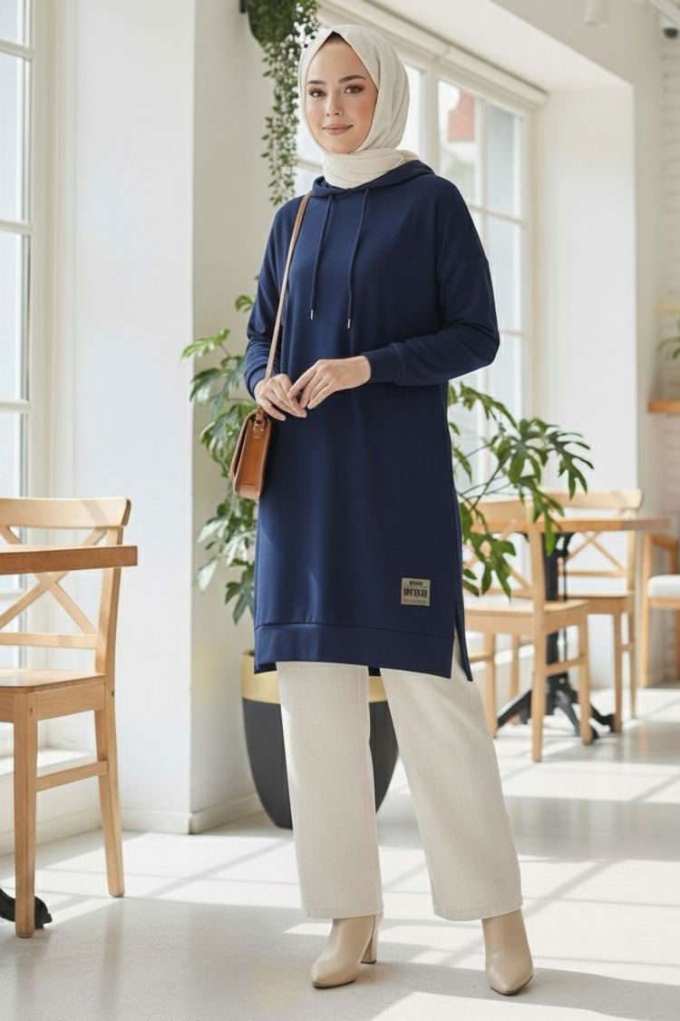 Armalı Vortex Yırtmaçlı Tunik - 27984-LACIVERT