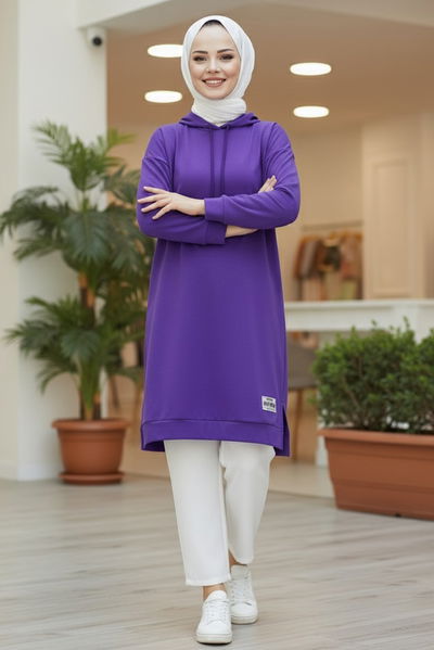 Armalı Vortex Yırtmaçlı Tunik - 27984-MOR 