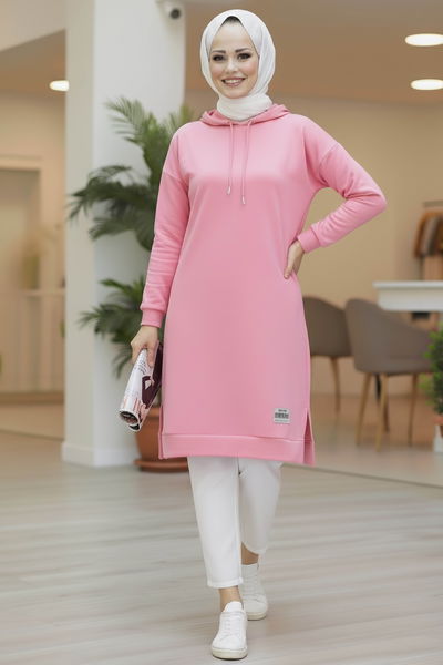 Armalı Vortex Yırtmaçlı Tunik - 27984-PEMBE 