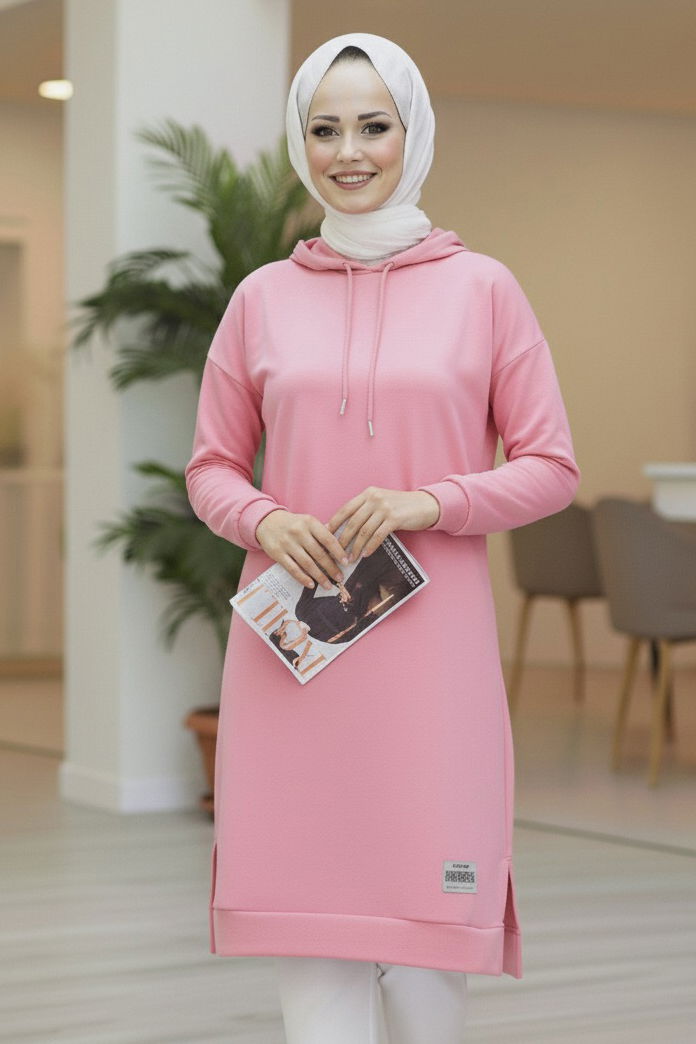 Armalı Vortex Yırtmaçlı Tunik - 27984-PEMBE - TOFİSA