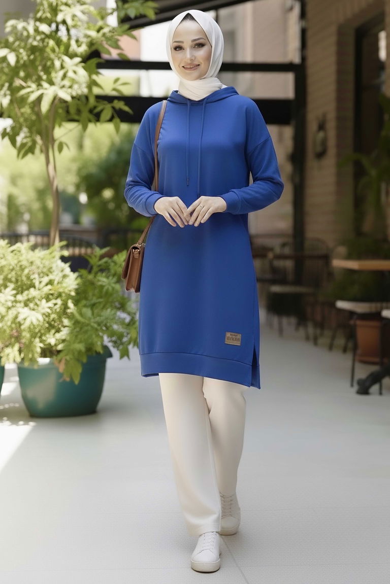 Armalı Vortex Yırtmaçlı Tunik - 27984-SAKS - TOFİSA