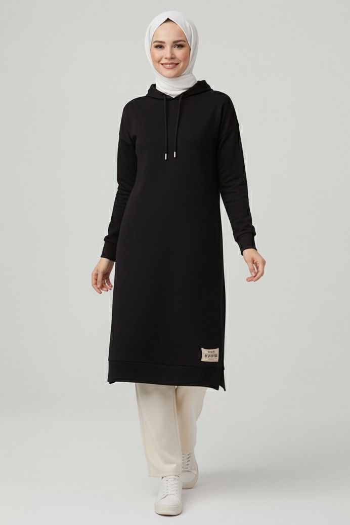 Armalı Vortex Yırtmaçlı Tunik - 27984-SIYAH - TOFİSA