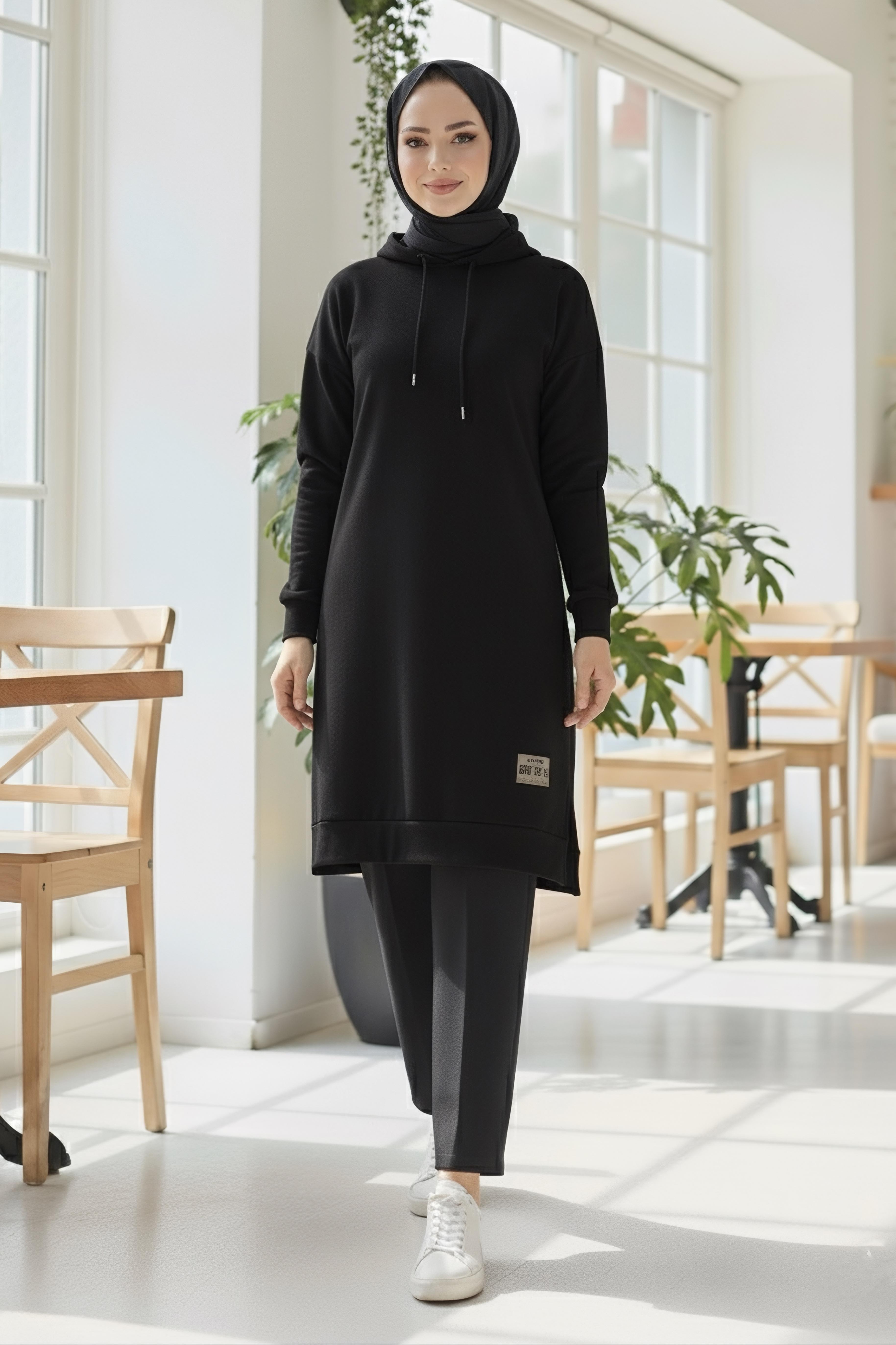 Armalı Vortex Yırtmaçlı Tunik - 27984-SIYAH - 2