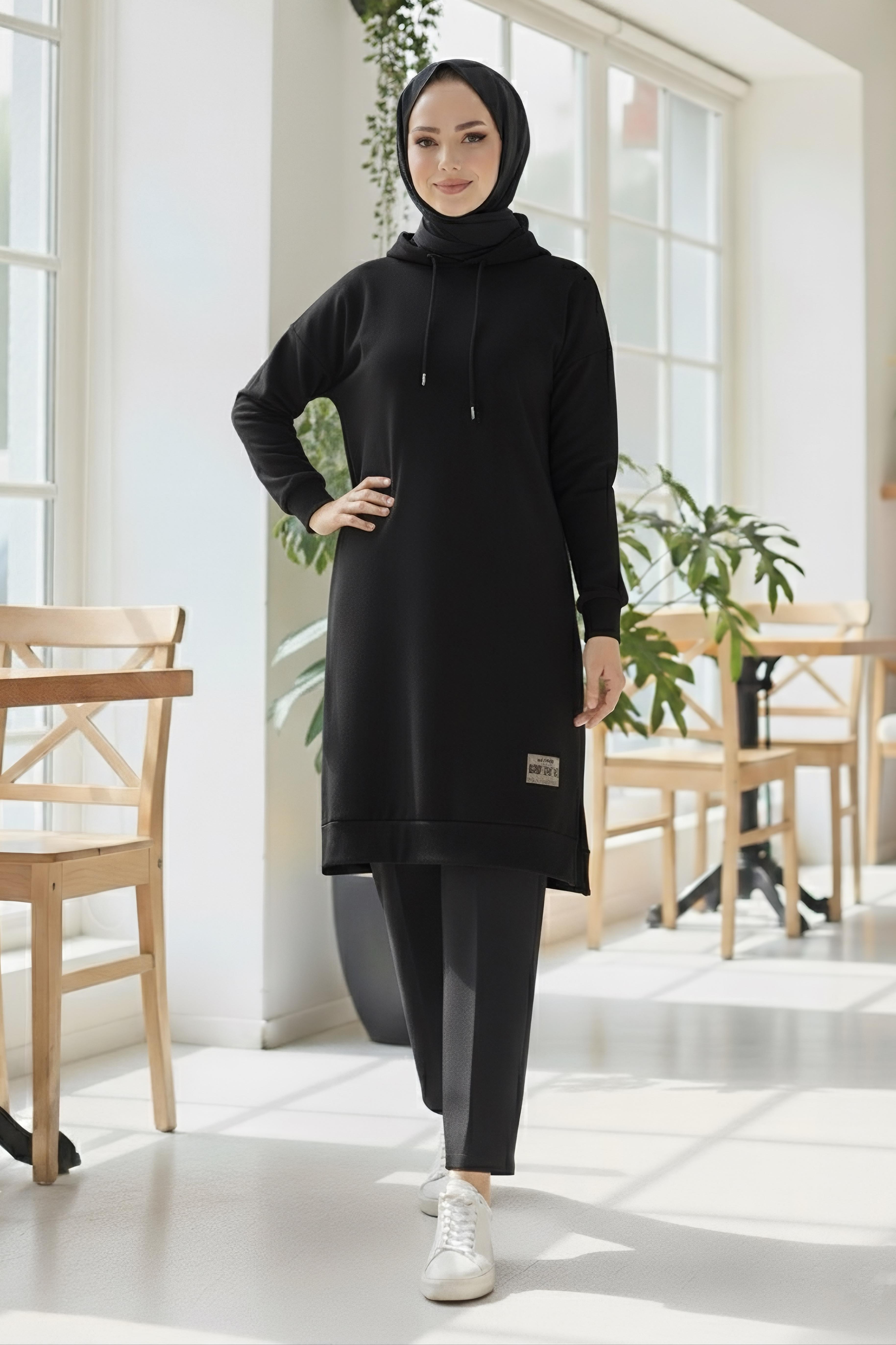 Armalı Vortex Yırtmaçlı Tunik - 27984-SIYAH - 1