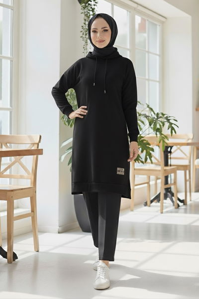 Armalı Vortex Yırtmaçlı Tunik - 27984-SIYAH 