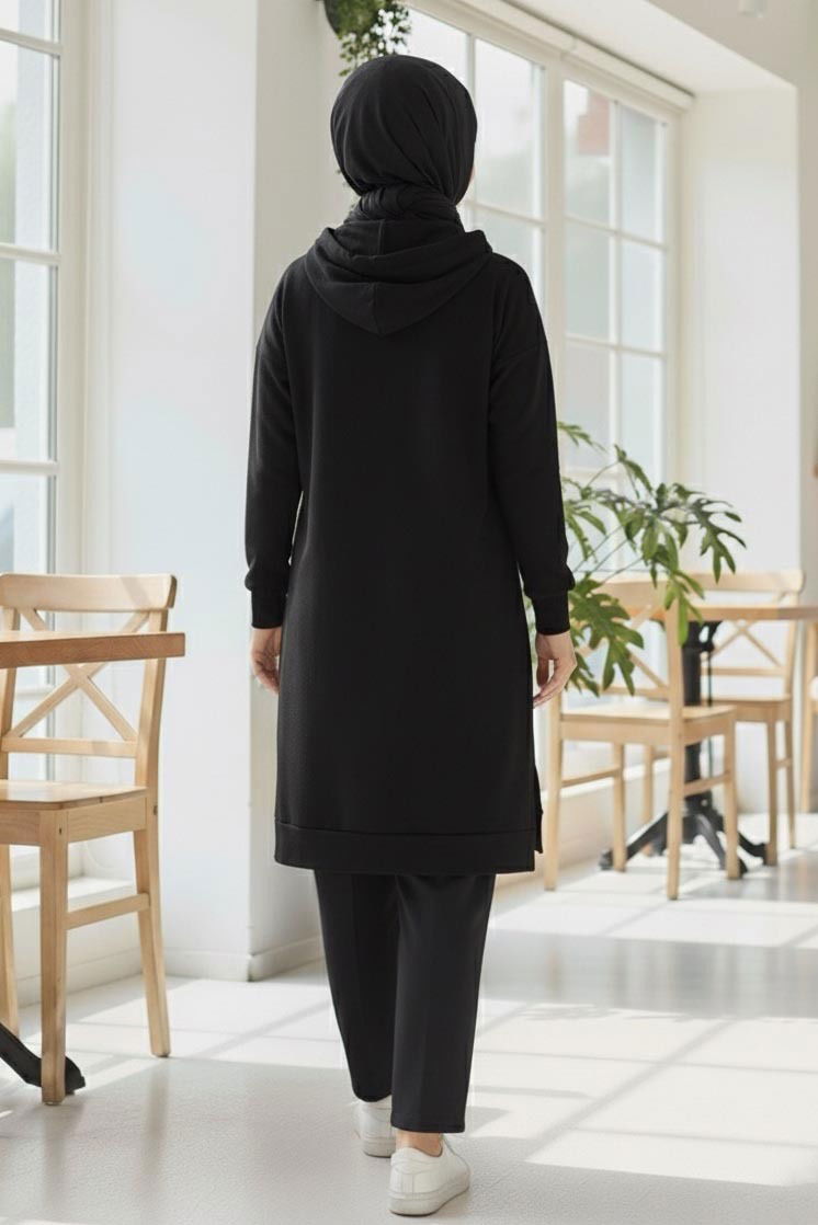 Armalı Vortex Yırtmaçlı Tunik - 27984-SIYAH - TOFİSA