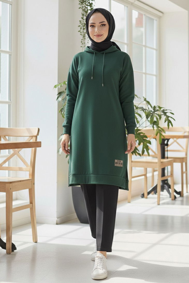 Armalı Vortex Yırtmaçlı Tunik - 27984-ZUMRUT - 1