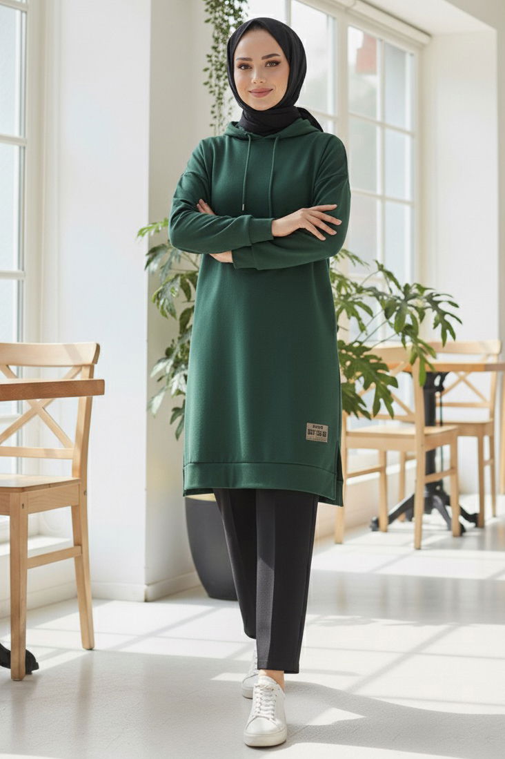 Armalı Vortex Yırtmaçlı Tunik - 27984-ZUMRUT - TOFİSA