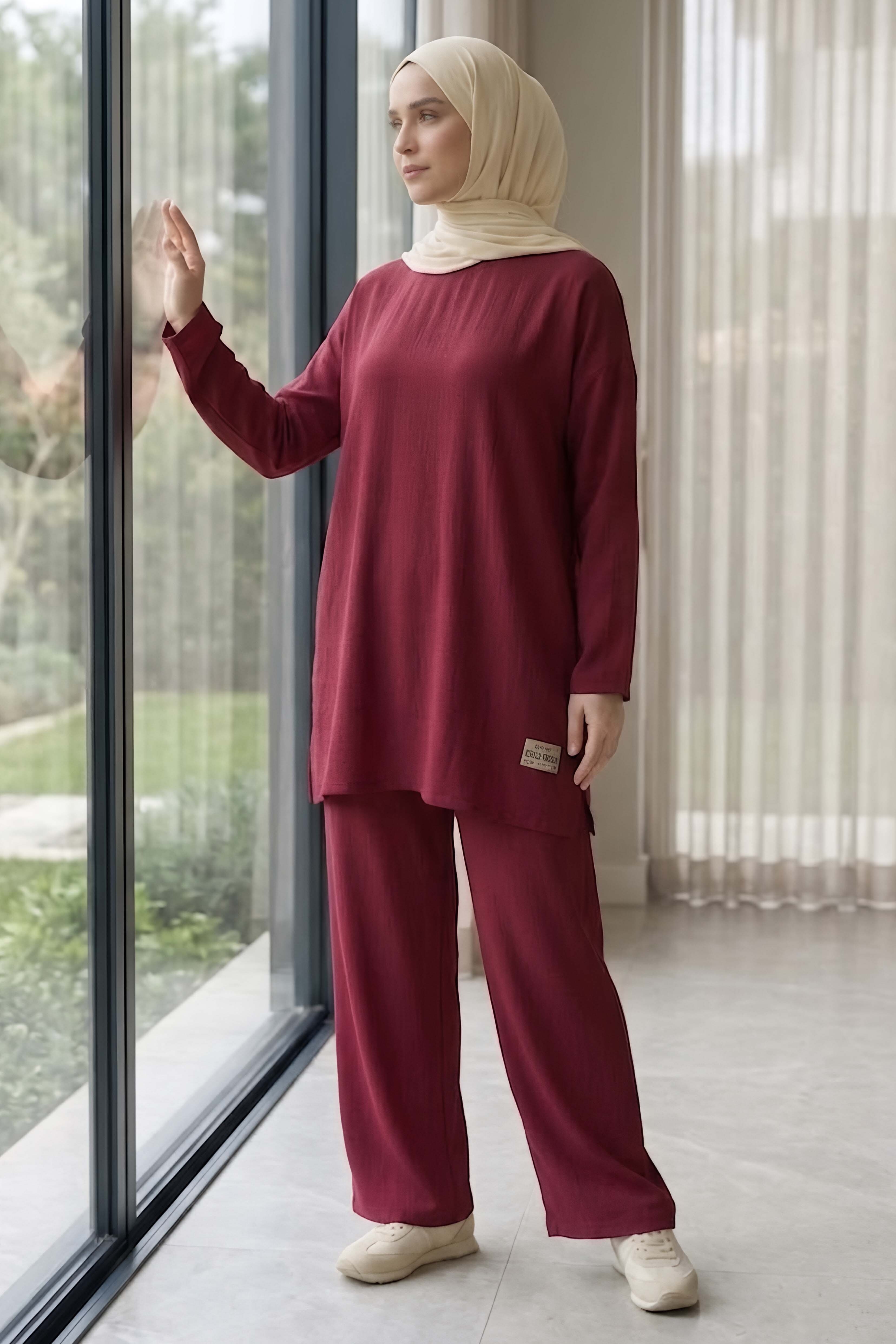 Armalı Yırtmaç Detaylı Rizz Takım Bordo - 2133-BORDO - 2